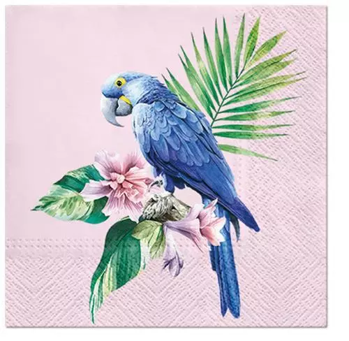 20 Servietten Papagei Exotic Parrot blau rosa Tiere Dschungel Tischdeko 33x33cm