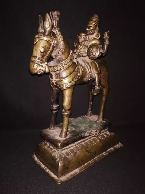 Traditionell Indische Messing Statue Gott Shiva & Parvati On Pferd Worrier