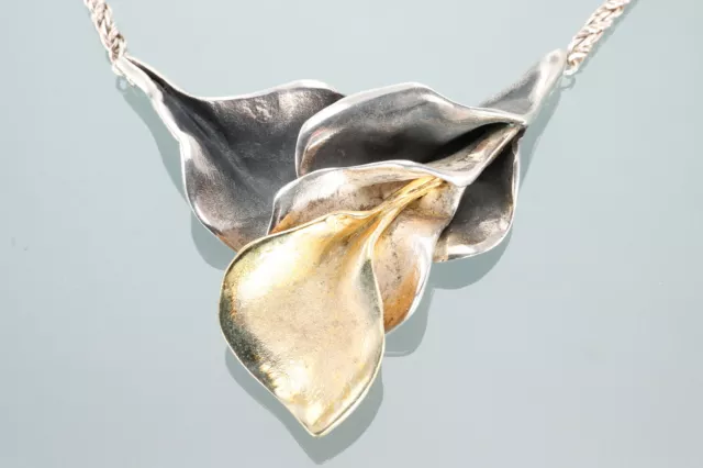 Calla Lilien Blüten 33,4g 925er Silbercollier Halskette Anhänger floral gold