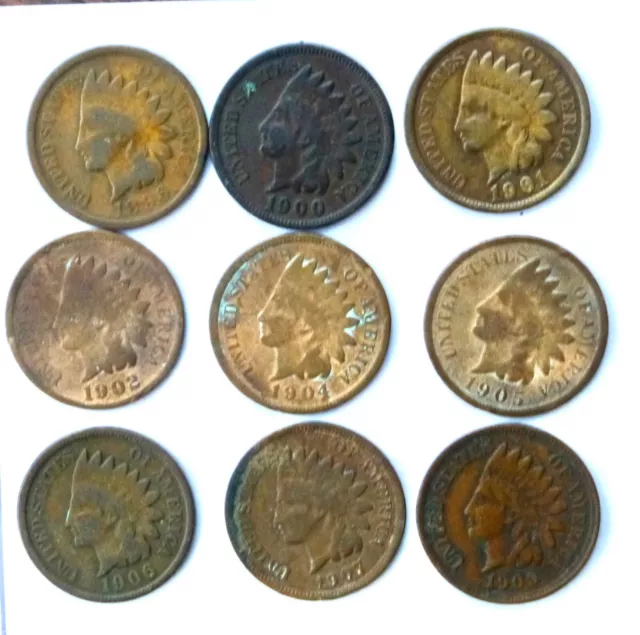 U.s.a. Indian Head 1 Cents X9 1896 - 1909