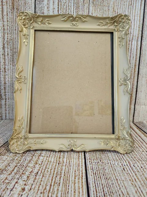 Vintage French Provincial Ornate Metal 8x10 Picture Frame Cream&Gold Shabby Chic