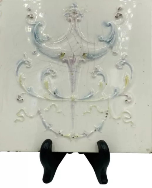 Antique 19th c. Cambridge Tile Company High Relief Victorian Torch Design