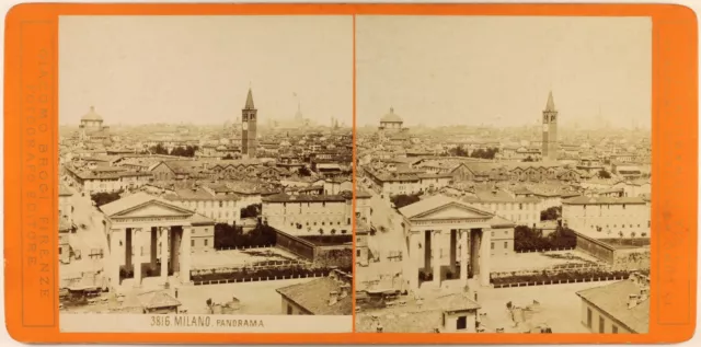 Italia Milan Vista Foto G. Brogi Estéreo c1870 Albúmina Vintage