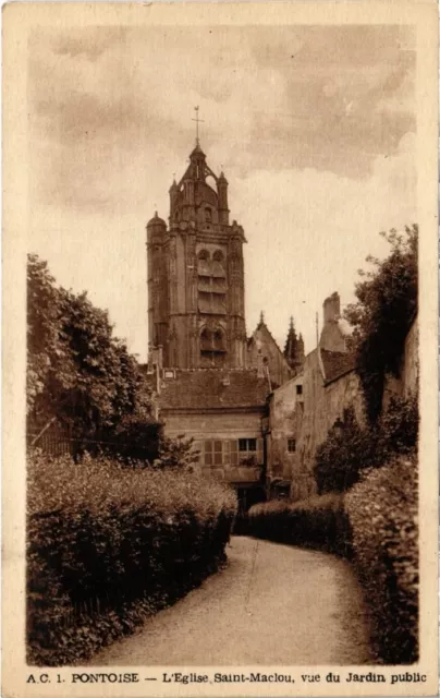 CPA PONTOISE - L'Eglise Saint-Maclou, vue du Jardin public (68776)