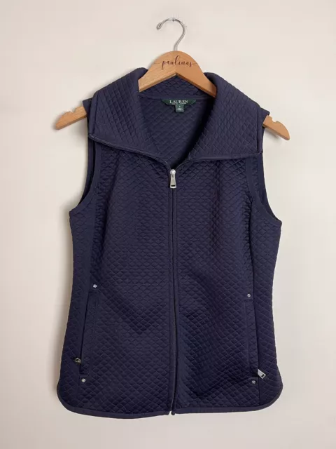 Ralph Lauren Navy Blue Diamond Quilted Foldover Neck Full Zip Vest Small S