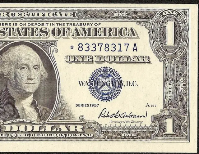 Star 1957 $1 Dollar Bill Silver Certificate Blue Seal Note Currency Money Unc