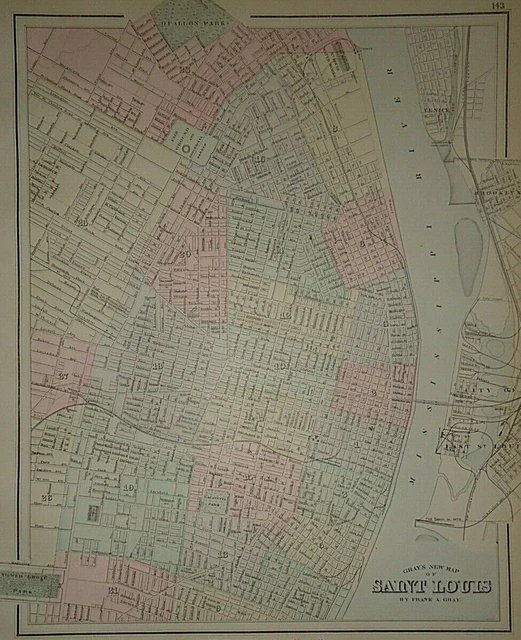Vintage 1883 ST. LOUIS, MISSOURI Map Old Antique Original OW GRAY