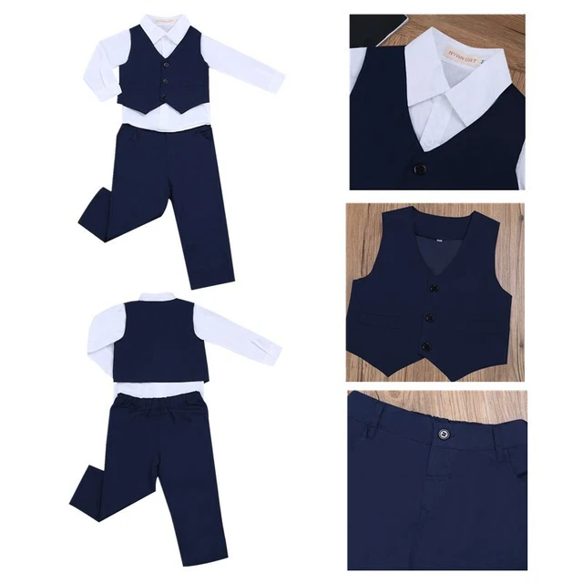 Set abbigliamento bambino neonato gentiluomo abito outfit gilet camicia set pantaloni 2