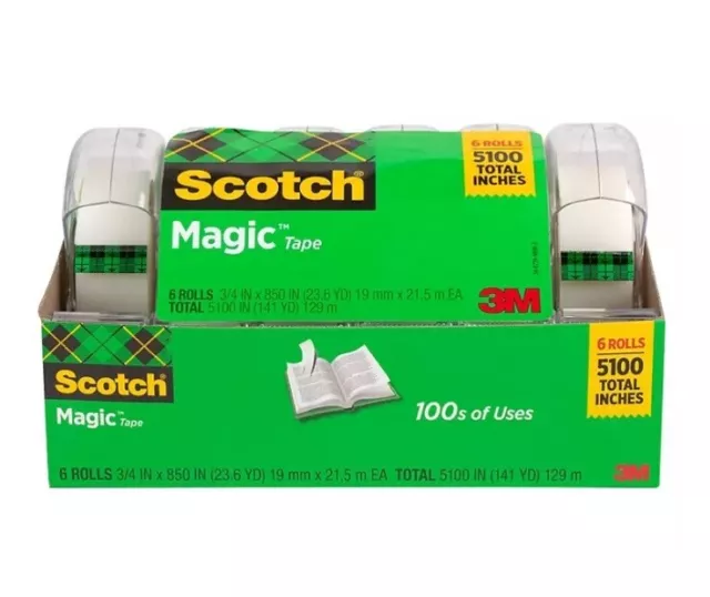 Scotch Magic Tape with Refillable Dispenser, ¾" x 850", 6 Pack