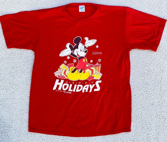 Vintage Mickey Mouse Disney Camicia Da Uomo XL Natale California Singolo Stitch