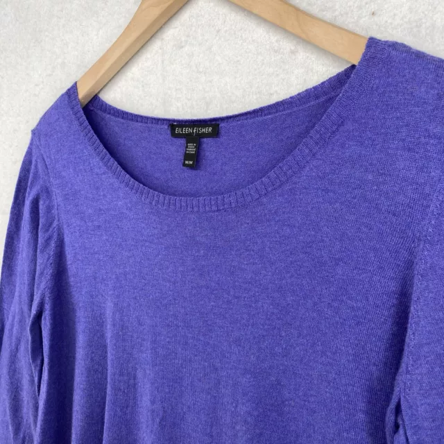 EILEEN FISHER Sweater M Merino Wool Tencel Cotton Top Long Sleeve Pullover Blue 2