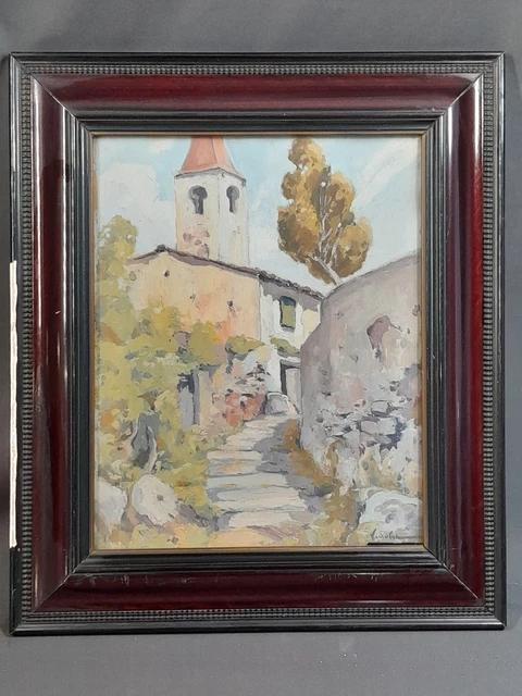 Tableau Huile Sur Panneau - Paysage Marin Méditerranéen Signé - École Provençale XXe Siècle - Avec Cadre