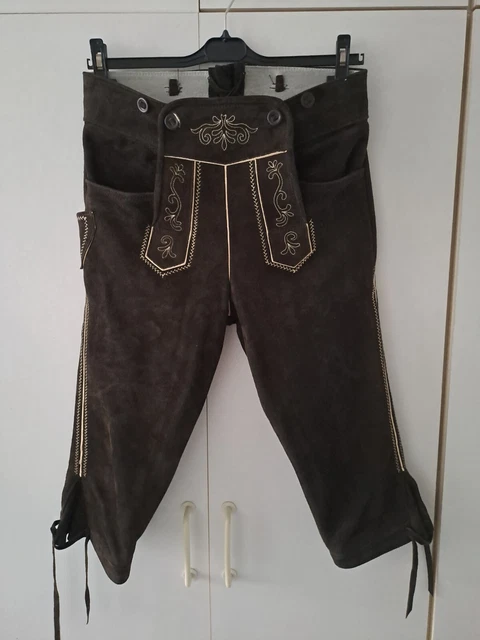 Alphorn Trachten Lederhose Gr. 46/S/30 Kniebundhose Velourleder dunkelbraun NEU