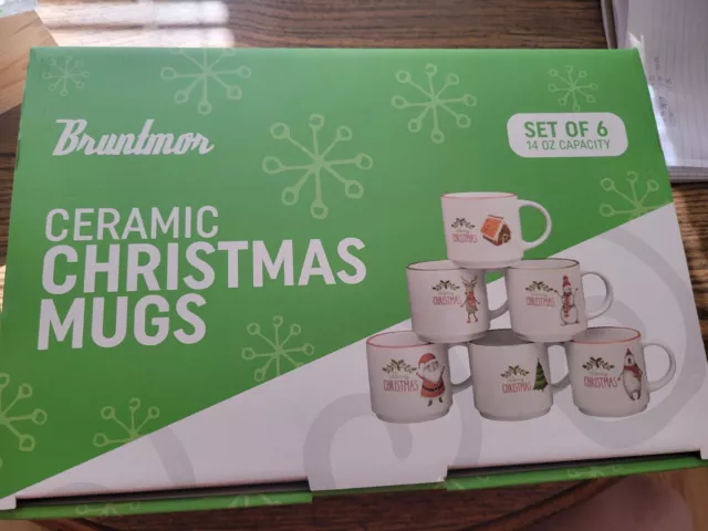 Coffee Mug Set of 6 Mugs 14 oz Christmas Holiday Theme Ceramic Coffee Mugs