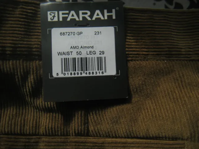 31 )( New &Tags ) Mens Chorduroy Farah Brown Trousers Waist 50 Inches Leg 29 Inc