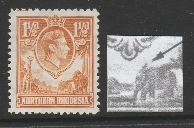 Northern Rhodesia 1938-52 1½d Yellow-brown with 'Tick' flaw SG 30a Mint.