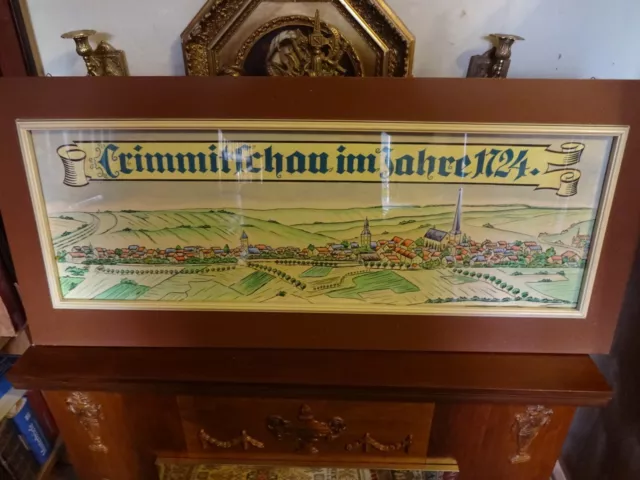 Großes gerahmtes Aquarell "CRIMMITSCHAU im Jahre 1724" gemalt um 1960, altes Org 3