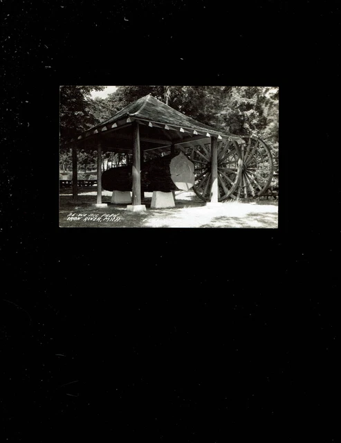 RPPC Michigan, Iron River, MI BE- WA-BIC Park Huge log displayed used 1944
