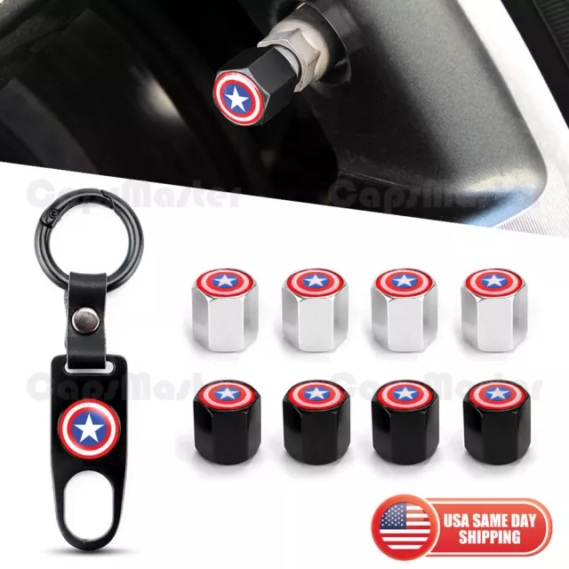 Universal Car Wheels Tire Valve Dust Stem Air Cap Keychain Captain America Logo