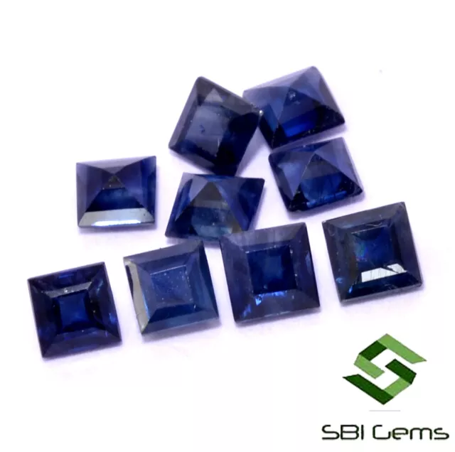 1.52 Karat Natürlich Blauer Saphir Quadrat Schliff 3 MM Menge 09 Stück Tiefblau