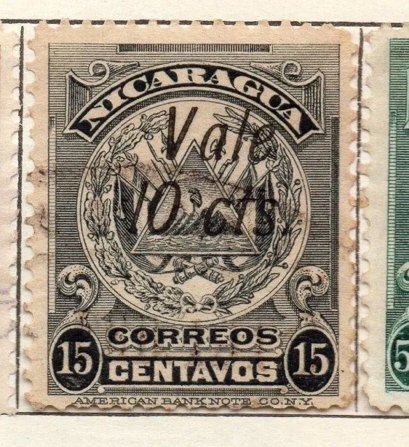 Nicaragua 1910 Early Issue Fine Used 10c. Surcharged Vale Optd 121306