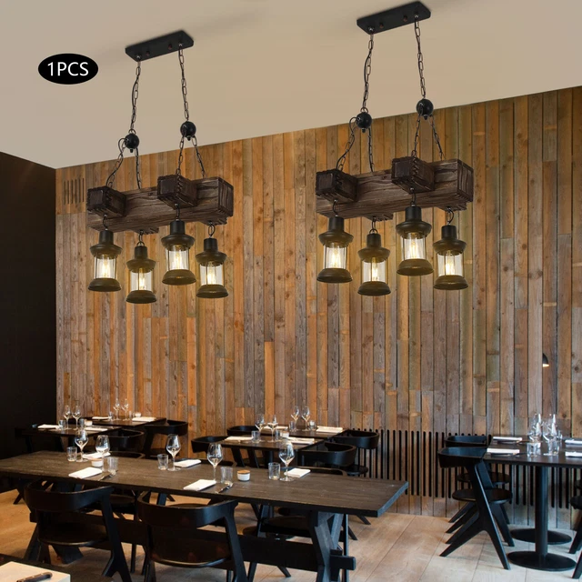 LED Rustic Chandelier Pendant Lighting Fixture Wooden Ceiling Light Hanging Lamp