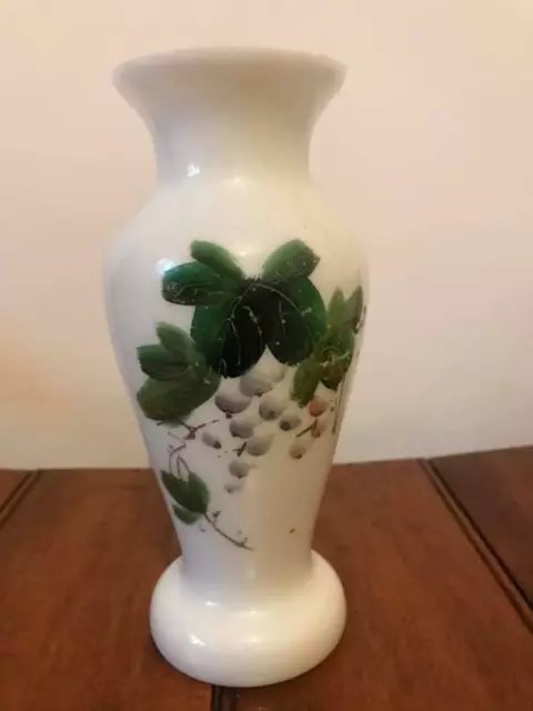 Early Victorian hand painted opaque milk glass vase