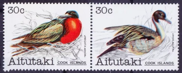 Aitutaki 1981 montado sin montar o nunca montado 2 V, aves, magnífica fragata, patos, cola de pinta del norte