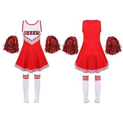 Bambine Da Cheerleader Danza Outfit School Uniform Crop Top + Gonna Costume Set 3