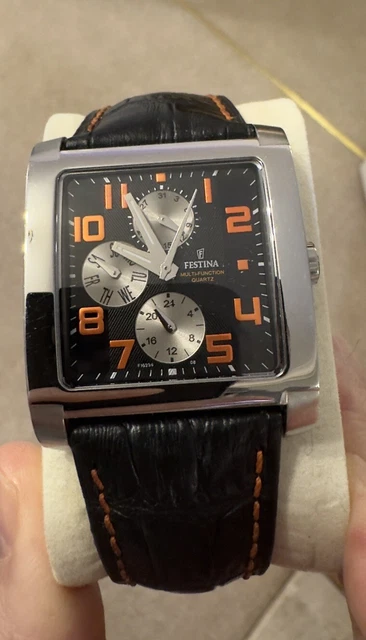 FESTINA F16235 MULTI FUNCTION Mens Watch Leather Strap Stainless