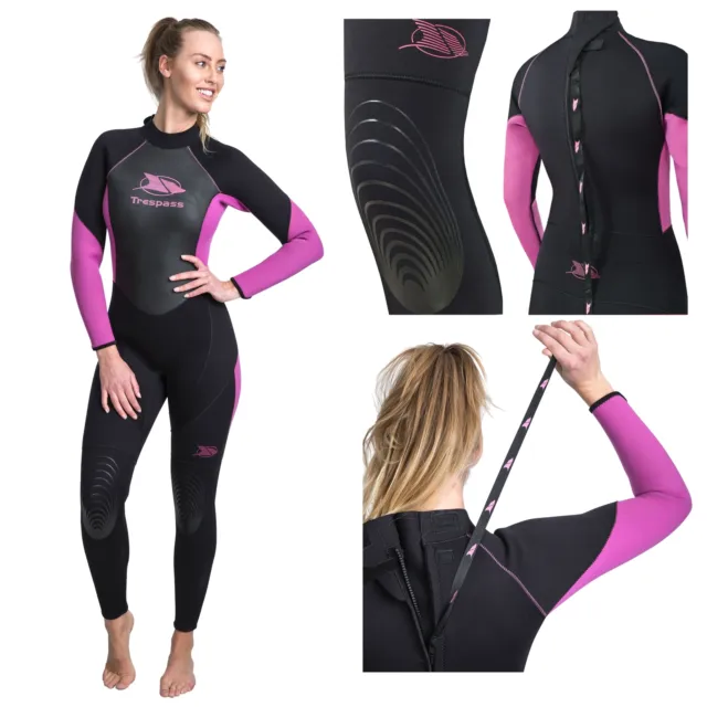 Trespass Womens Wetsuit Neoprene Black Full Length for Surf Swim Diving Aquaria