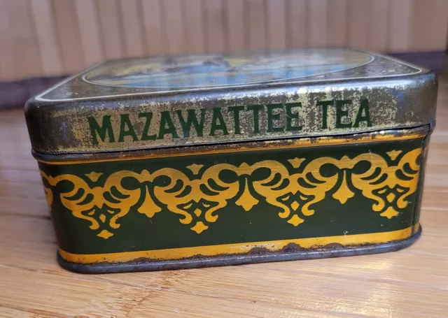 Mazawattee Tea Lithograph Tin Old Folks at Home c1900 Vintage Trinket Box RARE 3