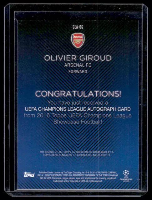 2015-16 Topps Champions League Showcase Auto Olivier Giroud Arsenal France 2