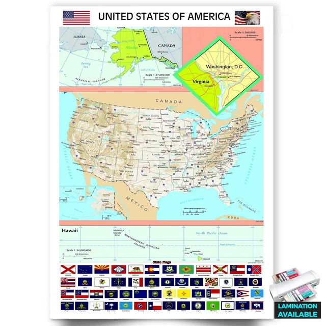 MAP OF THE UNITED STATES POSTER 24x36 SHRINK WRAPPED USA AMERICA
