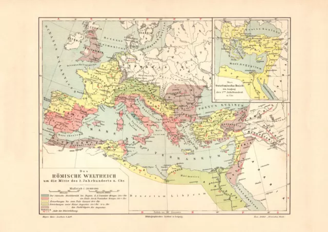 Das Römische Weltreich historische Landkarte Lithographie ca. 1907 antike Karte