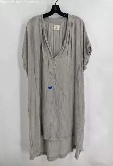 9Seed Resort Womens Gray Cotton Short Sleeve Split Neck Shift Dress One Size