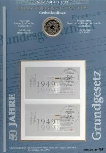 BUND Numisblatt 1/1999 - 10 DM - 50 Jahre Grundgesetz [NB99-1