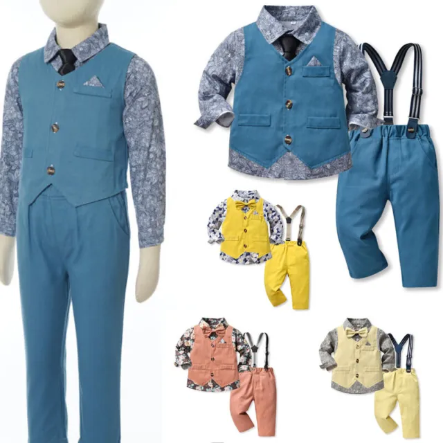 Infant Baby Boys 1st Birthday Party Outfit Set Shirt Bowtie Suspender Pants Suit