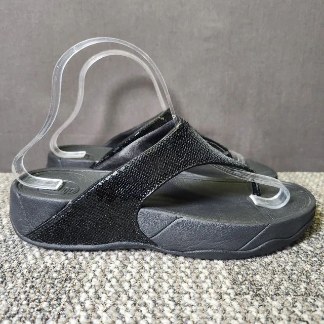 Fitflop Electra Womens Size 8 Black Sequins Casual Flip Flop Thong Wedge Sandals