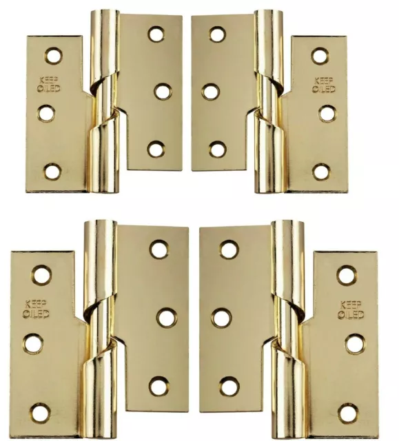 RIGHT or LEFT 4" & 3" POLISHED BRASS STEEL RISING DOOR BUTT HINGES X 1 PAIR