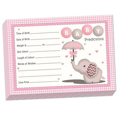 PREDICTION CARDS - Pink Elephant, Baby Shower, Girl, Party, Guessing Game, Baby