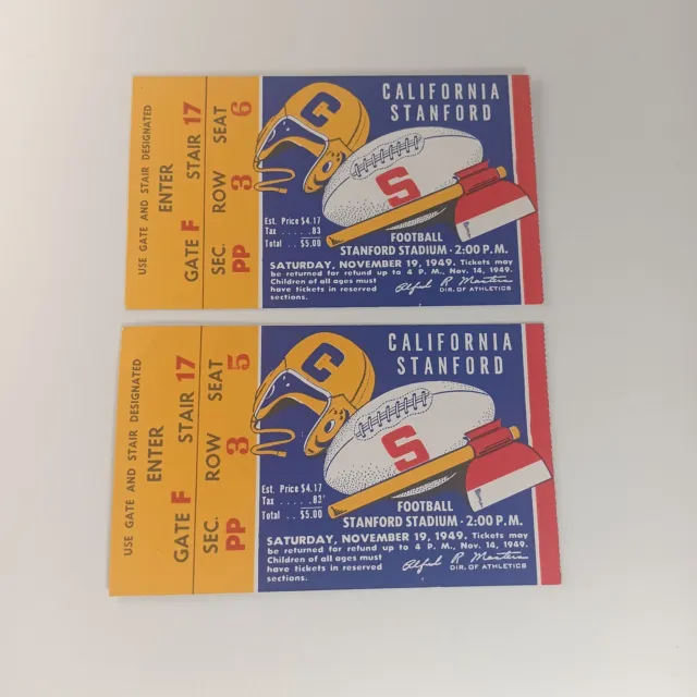 1949 California Golden Bears vs Stanford Football Ticket Stubs Nov 19 St Stadium