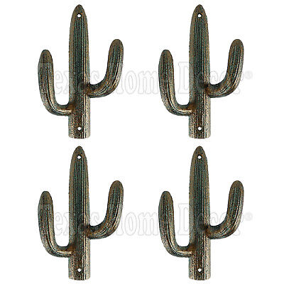 4 Cactus Wall Hook Cast Iron Southwestern Decor Gold Patina Towel Coat Hanger