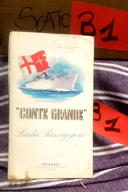 NAVE SHIP- CONTE GRANDE  -  1953  - Lista passeggeri  - ANDATA -ITALIA NAVIGAZ.