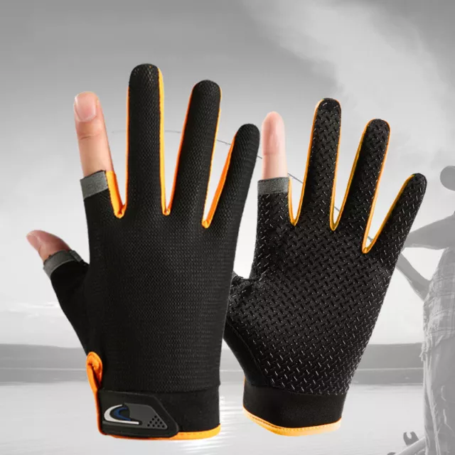 1Pair Anti-Slip Breathable Fishing Gloves Two Finger Cut Durable Outdoor Sp-7H