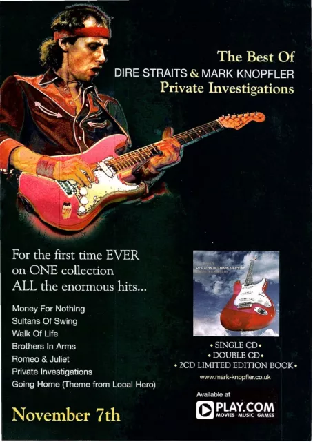 Framed Advert 11X9" Mark Knopfler & Dire Straits - Private Investigations Album