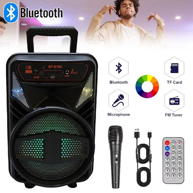 15" Portable Party Bluetooth Speaker With Heavy Bass, Stand, Wireless Mic & LED Lights – Unbranded