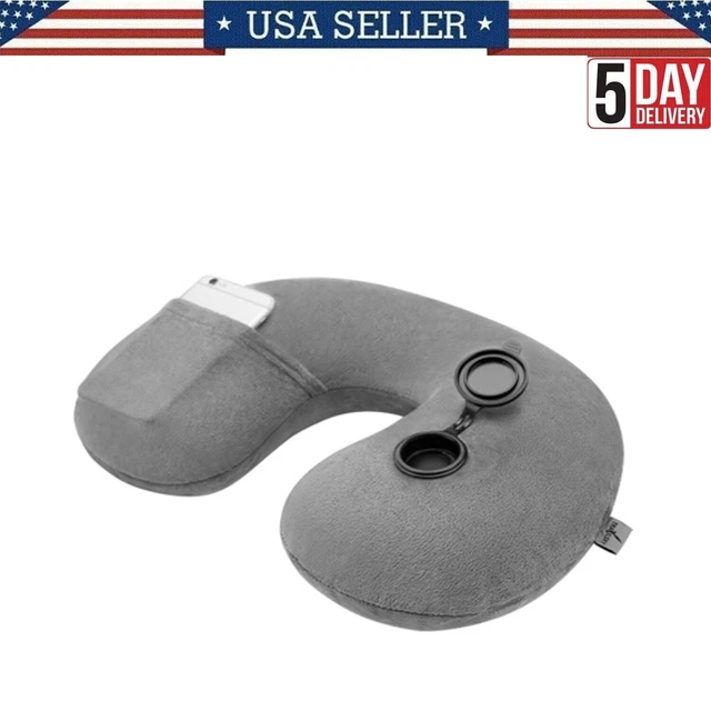 Portable Inflatable Flight Pillow Neck U Rest Air Cushion PVC Flocking Pillow US