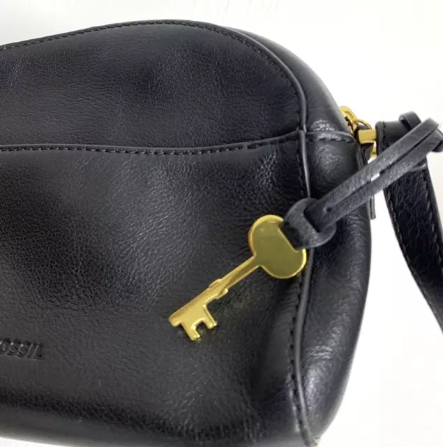 Fossil Crossbody Purse Black Leather Bag with Key Charm Adjustable Strap ZB7633