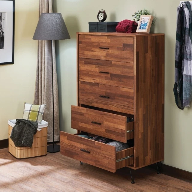 Enchanting  Wooden Chest With 5 Drawers, Walnut Brown Brown 5-drawer